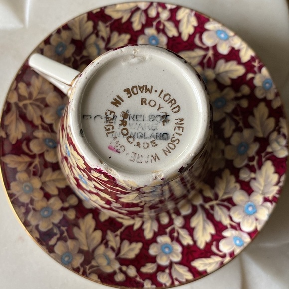 1930’s Brocade Chintz Lord Nelson Ware Demitasse English Teacup and Saucer Set - Picture 8 of 11